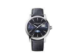 Frederique Constant Manufacture Classic Power Reserve Big Date Automatik Edelstahl 40mm blaues Zifferblatt blaues Lederband – Herrenuhren Uhr mit Datum aus Edelstahl und Leder. Das Gehäuse ist rund und silber. Das Lederarmband Kroko / Alligator ist blau. Das Zifferblatt ist ein Index in blau.