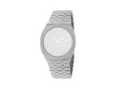 Gucci 25H Quarz Edelstahl 38mm silbernes Zifferblatt Metallband YA163407 – Herrenuhren Uhr ohne Datum aus Edelstahl. Das Gehäuse ist rund und silber. Das Edelstahlarmband ist silber. Das Zifferblatt ist ein Index in silber.