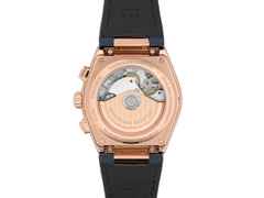 Frederique Constant Highlife Chronograph Automatic Edelstahl Roségold-PVD 41mm blau-weißes Zifferblatt blaues Lederband – Herrenuhren Chronograph aus Edelstahl und Leder. Das Gehäuse ist rund und roségold. Das Lederarmband ist blau. Das Zifferblatt ist ein Index in blau. – Ansicht 2