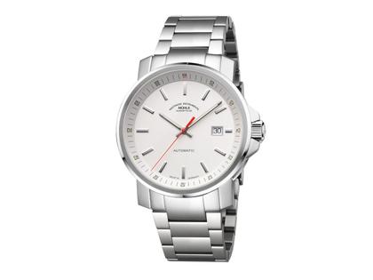 Mühle Glashütte 29er Big Automatik Edelstahl 42,4mm weißes Zifferblatt Metallband – Herrenuhren Uhr mit Datum aus Edelstahl. Das Gehäuse ist rund und silber. Das Edelstahlarmband ist silber. Das Zifferblatt ist ein Index in weiß.