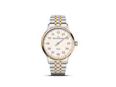 MeisterSinger Yaara Automatik Edelstahl Gold 36mm weißes Zifferblatt Metalllband bicolor – Damenuhren Uhr ohne Datum aus Edelstahl und vergoldet. Das Gehäuse ist rund und silber-gelbgold. Das Edelstahlarmband ist silber-gelbgold. Das Zifferblatt ist arabisch und weiß.