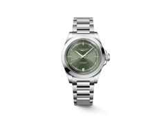 Longines Conquest Automatik Edelstahl 34mm grünes Zifferblatt mit Brillanten Metallband – Damenuhren Uhr mit Datum aus Edelstahl. Das Gehäuse ist rund und silber. Das Edelstahlarmband ist silber. Das Zifferblatt ist ein Index in grün.