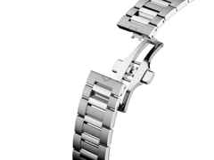 TAG Heuer Carrera Date Twin-Time Automatik Edelstahl 41mm petrolfarbenes Zifferblatt Metallband – Herrenuhren Uhr mit Datum aus Edelstahl. Das Gehäuse ist rund und silber. Das Edelstahlarmband ist silber. Das Zifferblatt ist ein Index in blau. – Ansicht 3