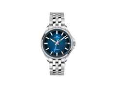 Junghans Meister S Automatic Edelstahl 36mm blaues Zifferblatt Metallband – Damenuhren Uhr mit Datum aus Edelstahl. Das Gehäuse ist rund und silber. Das Edelstahlarmband ist silber. Das Zifferblatt ist ein Index in blau.