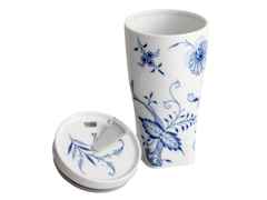 Meissen Coffee to Go Becher "Zwiebelmuster Style" aus Meissner Porzellan mit Manschette – Porzellanwaren Tafelporzellan in weiß und aus Kunststoff, Leder und Porzellan. – Ansicht 3