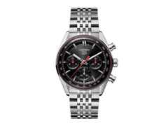 TAG Heuer Carrera Chronograph Automatik Edelstahl 41mm schwarzes Zifferblatt Metallband – Herrenuhren Chronograph aus Edelstahl. Das Gehäuse ist rund und silber. Das Edelstahlarmband ist silber. Das Zifferblatt ist ein Index in schwarz.
