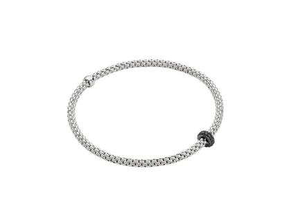 Fope Prima Flex'It Men Armband Weißgold S mit schwarzen Brillanten 0,200ct flexibel – Armschmuck Armband aus 750 Weißgold.