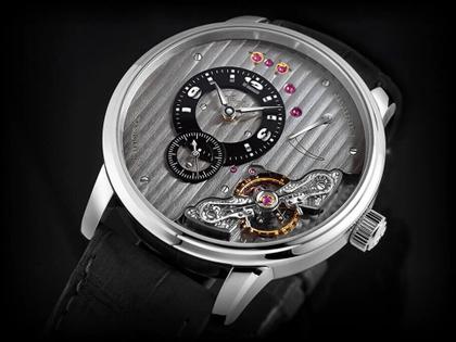 Glashütte Original PanoInverse XL Reserve Handaufzug Edelstahl 42mm graues Zifferblatt graues Lederband – Herrenuhren Uhr ohne Datum aus Edelstahl. Das Gehäuse ist rund und silber. Das Lederarmband Kroko / Alligator ist schwarz. Das Zifferblatt ist ein Index in grau. – Ansicht 2