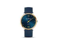 MeisterSinger Yaara Quarz Edelstahl 36mm blaues Zifferblatt blaues Textilband – Damenuhren Uhr ohne Datum aus Edelstahl und PVD beschichtet. Das Gehäuse ist rund und silber. Das Textilarmband ist blau. Das Zifferblatt ist arabisch Index und blau.