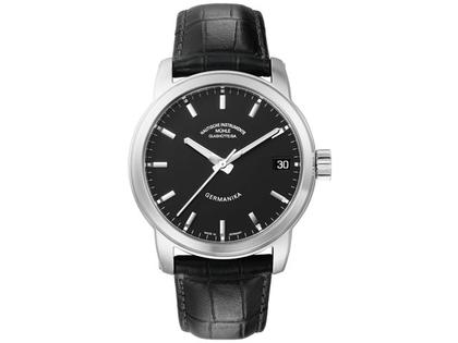 Mühle Glashütte Germanika III Herrenuhr mit Datum schwarz – Herrenuhren Uhr mit Datum aus Edelstahl. Das Armband ist ein Lederarmband Kroko / Alligator. Der Zifferblatt ist ein Index.