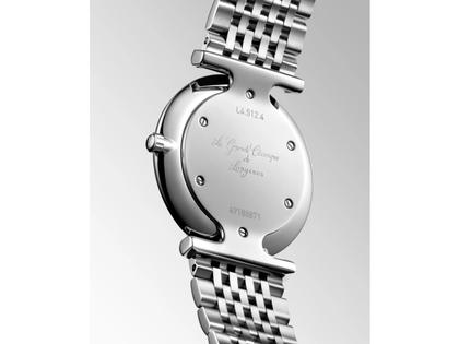 Longines La Grande Classique Quarz Edelstahl 29mm blaues Zifferblatt mit Diamanten Metallband – Damenuhren Uhr ohne Datum aus Edelstahl und PVD beschichtet. Das Gehäuse ist rund und silber. Das Edelstahlarmband ist silber. Das Zifferblatt ist ein Index in blau. – Ansicht 3