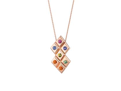 A. Odenwald Catwalk Kette mit Anhänger Roségold mit verschiedenfarbigen Saphiren – Halsschmuck Kette mit Anhänger aus 750 Rotgold. – Ansicht 2