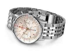 Breitling Navitimer B01 Chronograph 41 Edelstahl silbernes Zifferblatt Metallband – Herrenuhren Chronograph aus Edelstahl. Das Gehäuse ist rund und silber. Das Edelstahlarmband ist silber. Das Zifferblatt ist ein Index in silber. – Ansicht 2