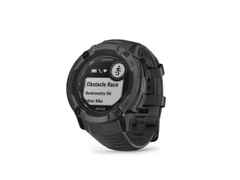 Garmin Instinct 2X Solar faserverstärktes Polymer schiefergrau 50 mm Kautschukband schiefergrau – Damenuhren Uhr Multifunktion aus Kautschuk und Kunststoff. Das Gehäuse ist rund und schwarz. Das Kautschuk / Kunststoff / Silikon Armband ist schwarz. Das Zifferblatt ist digital und schwarz. – Ansicht 2