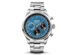 Union Glashütte Belisar Chronograph Speedster Limited Edition 2023 – Herrenuhren Chronograph aus Edelstahl. Das Gehäuse ist rund und silber. Das Edelstahlarmband ist silber. Das Zifferblatt ist arabisch Index und blau. – Ansicht 3