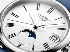 Longines Elegant Collection Quarz Edelstahl 30mm weißes Zifferblatt blaues Lederband – Damenuhren Uhr mit Datum aus Edelstahl und Leder. Das Gehäuse ist rund und silber. Das Lederarmband ist blau. Das Zifferblatt ist römisch und weiß. – Ansicht 4
