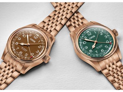 Oris Big Crown Pointer Date Automatik Bronze 40mm braunes Zifferblatt Metallband – Herrenuhren Uhr mit Datum aus Bronze und Edelstahl. Das Gehäuse ist rund. Das Armband ist ein Metallarmband. Das Zifferblatt ist arabisch Index und braun. – Ansicht 4