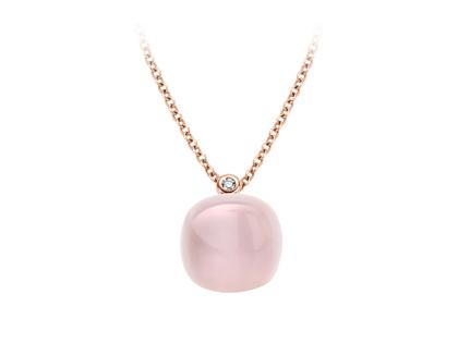 Bigli Mini Sweety "Pink Quartz" Anhänger Roségold Gr. M mit Brillant 0,020ct – Halsschmuck Kette mit Anhänger aus 750 Rotgold.