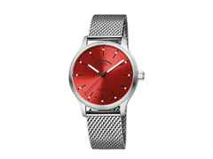 Mühle Glashütte Panova Rot Automatik Edelstahl 40mm Metallband – Herrenuhren Uhr ohne Datum aus Edelstahl. Das Gehäuse ist rund und silber. Das Edelstahlarmband ist silber. Das Zifferblatt ist ein Index in rot.