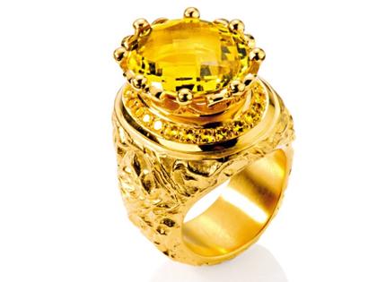Drachenfels Design Klunkerling Ring groß mit Citrin – Ringe Ring mit Besatz aus 925 Silber.
