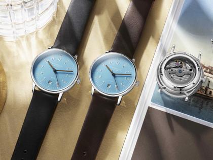 Sternglas Lumatik Automatik Edelstahl 38mm hellblaues Zifferblatt hellblaues Textilband – Herrenuhren Uhr mit Datum aus Edelstahl und Leder. Das Gehäuse ist rund und silber. Das Textilarmband ist blau. Das Zifferblatt ist arabisch Index und blau. – Ansicht 9