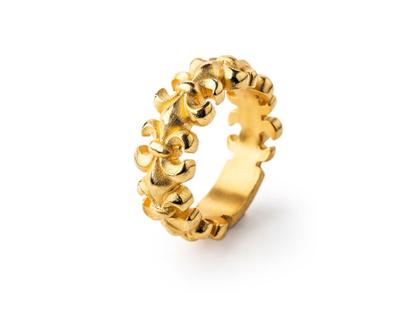 Drachenfels Design Lilienkönigin Lilienbandring gelbgoldplattiert – Ringe Ring aus 925 Silber.