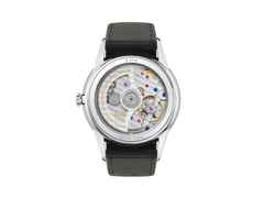 Nomos Glashütte Orion neomatik 39 New Black Automatik Edelstahl 39mm schwarzes Zifferblatt schwarzes Lederband Glasboden – Herrenuhren Uhr ohne Datum aus Edelstahl, Leder und rhodiniert. Das Gehäuse ist rund und silber. Das Lederarmband ist schwarz. Das Zifferblatt ist ein Index in schwarz. – Ansicht 2