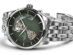 Hamilton Jazzmaster Open Heart Automatik Edelstahl 40mm grünes Zifferblatt Metallband – Herrenuhren Uhr ohne Datum aus Edelstahl. Das Gehäuse ist rund und silber. Das Edelstahlarmband ist silber. Das Zifferblatt ist ein Index in grün. – Ansicht 3
