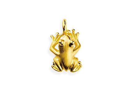 Drachenfels Design Froschkönig und Froschbaby gelbvergoldet – Anhänger Anhänger ohne Besatz aus 925 Silber vergoldet.