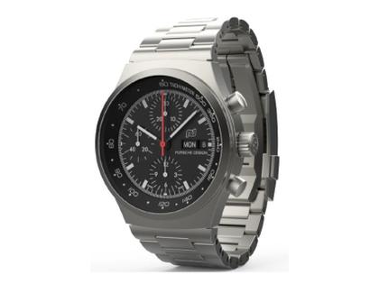 Porsche Design Chronograph 1 - 1975 Limited Edition – Herrenuhren Chronograph aus Titan. Das Gehäuse ist rund und silber. Das Textilarmband ist weiß. Das Zifferblatt ist ein Index in schwarz. – Ansicht 3