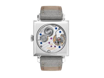 Nomos Glashütte Tetra Berliner Mischung Clärchen Handaufzug Edelstahl 29mm grünes Zifferblatt graues Lederband – Damenuhren Uhr ohne Datum aus Edelstahl. – Ansicht 3