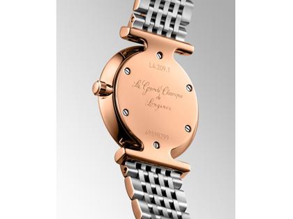 Longines La Grande Classique Quarz Edelstahl Roségold-PVD 24mm weißes Perlmutt-Zifferblatt Diamanten Metallband – Damenuhren Uhr ohne Datum aus Edelstahl und PVD beschichtet. Das Armband ist ein Edelstahlarmband. Der Zifferblatt ist ein Index. – Ansicht 4