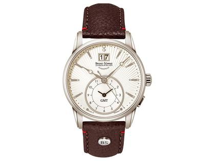 Bruno Söhnle Glashütte Atrium Lady GMT Damenuhr weiß – Damenuhren Uhr mit Datum aus Edelstahl. Das Gehäuse ist rund und silber. Das Lederarmband ist braun. Das Zifferblatt ist ein Index in weiß.
