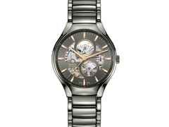 Rado True Round Automatic Open Heart Keramik 40mm graues Zifferblatt graues Keramikband – Herrenuhren Uhr ohne Datum aus Keramik und Titan. Das Gehäuse ist rund und grau. Das Keramikarmband ist grau. Das Zifferblatt ist ein Index in grau.