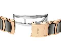 Rado Centrix Automatik Edelstahl Roségold-PVD 39,5mm weißes Zifferblatt Metallband – Herrenuhren Uhr mit Datum aus Edelstahl, Keramik und PVD beschichtet. Das Gehäuse ist rund und roségold. Das Keramikarmband ist grau. Das Zifferblatt ist ein Index in weiß. – Ansicht 5