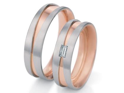 Eduard G. Fidel EGF  Trauringpaar Platin und Rotgold 6,0mm gerade mit Diamant 0,120ct – Ringe Trauring mit Besatz aus 950 Platin.