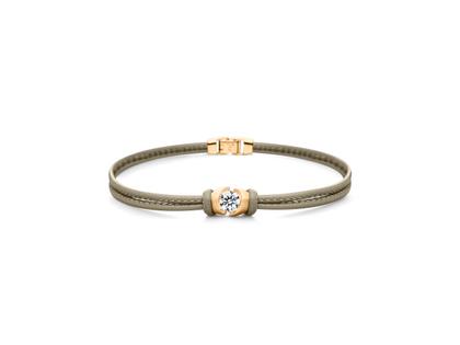 Schaffrath Colortaire Armband Leder (Taupe) und Gelbgold 2-reihig mit Brillant 0,500ct – Armschmuck Armband in grau und aus 750 Gelbgold und Leder.