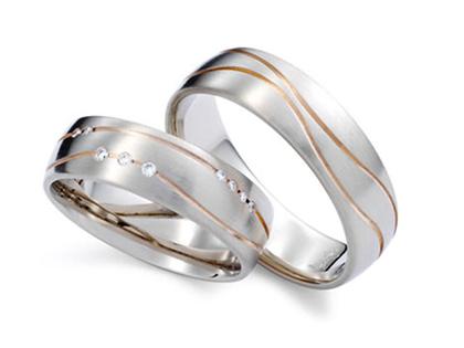 Max Kemper Trauring Paar Weißgold und Rotgold 6,0mm gewölbt mit Brillanten 0,060ct – Ringe Trauring mit Besatz aus 585 Weißgold.