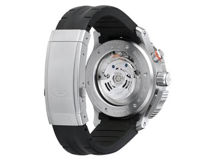 Mühle Glashütte S.A.R. Flieger-Chronograph Automatik Edelstahl 45mm schwarzes Zifferblatt schwarzes Kautschukband – Herrenuhren Chronograph aus Edelstahl und Kautschuk. Das Gehäuse ist rund und silber. Das Kautschuk / Kunststoff / Silikon Armband ist schwarz. Das Zifferblatt ist ein Index in schwarz. – Ansicht 2