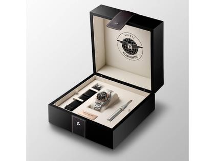 Longines Spirit Zulu Time 1925 Automatik Edelstahl 39mm schwarzes Zifferblatt Metallband – Herrenuhren Uhr mit Datum aus 750 Rotgold und Edelstahl. Das Gehäuse ist rund und silber. Das Edelstahlarmband ist silber. Das Zifferblatt ist arabisch Index und schwarz. – Ansicht 8