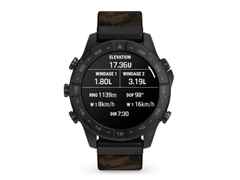 Garmin MARQ Commander Gen 3 Titan Schwarz-DLC 47mm digitales Display schwarzes Textilband – Herrenuhren Uhr Multifunktion aus DLC beschichtet, Keramik und Titan. Das Gehäuse ist rund und grau. Das Textilarmband ist schwarz. Der Zifferblatt ist digital.