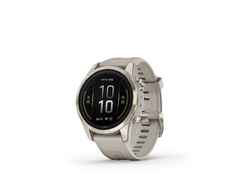 Garmin epix Pro Sapphire Edelstahl softgold beschichtet 42 mm Kautschukband beige – Herrenuhren Uhr Multifunktion aus DLC beschichtet, Edelstahl und Kautschuk. Das Gehäuse ist rund und beige. Das Kautschuk / Kunststoff / Silikon Armband ist beige. Das Zifferblatt ist digital und schwarz. – Ansicht 4