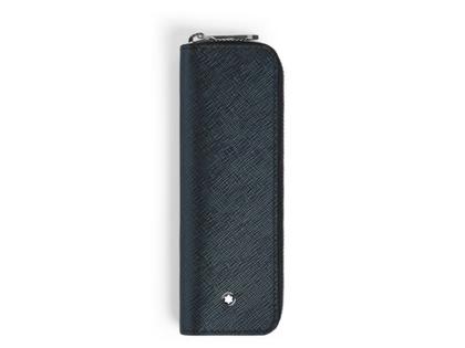 Montblanc Sartorial Stiftetui mit Reissverschluss Leder Tweed-Blau für 1 Schreibgerät – Lederwaren Leder Stiftetui in blau und aus Leder.