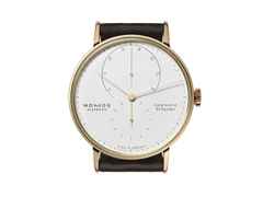 Nomos Glashütte Lambda 39 Handaufzug Roségold 39mm weißes Zifferblatt braunes Lederband – Herrenuhren Uhr ohne Datum aus 750 Rotgold und Leder. Das Gehäuse ist rund und roségold. Das Lederarmband ist braun. Das Zifferblatt ist ein Index in weiß. – Ansicht 4