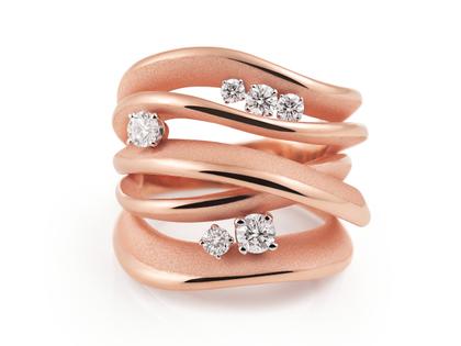 Cammilli Firenze Firenze Icon Ring Pink Champagne 5reihig mit Brillanten 0,65ct – Ringe Ring mit Besatz aus 750 Rotgold.