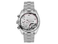 Omega Speedmaster Mondphase Chronograph Handaufzug Edelstahl 43mm graues Zifferblatt Metallband – Herrenuhren Chronograph aus Edelstahl und Titan. Das Gehäuse ist rund und silber. Das Edelstahlarmband ist silber. Das Zifferblatt ist ein Index in grau. – Ansicht 3