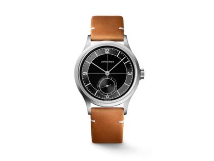Longines Sector Dial Automatik Edelstahl 38,5mm graues Zifferblatt braunes Lederband – Herrenuhren Uhr ohne Datum aus Edelstahl. Das Gehäuse ist rund und silber. Das Lederarmband ist braun. Das Zifferblatt ist arabisch Index und grau.