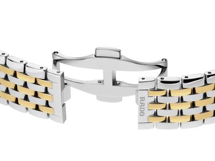 Rado Florence Classic Diamonds Quarz Edelstahl 38 mm schwarz Edelstahlband bicolor – Herrenuhren Uhr mit Datum aus Edelstahl und PVD beschichtet. Das Gehäuse ist rund und silber-gelbgold. Das Edelstahlarmband ist silber-gelbgold. Das Zifferblatt ist ein Index in schwarz. – Ansicht 5