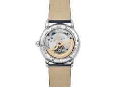 Frederique Constant Classics Worldtimer GMT Manufacture Automatik Edelstahl 42mm weißes Zifferblatt blaues Lederband – Herrenuhren Uhr mit Datum aus Edelstahl und Leder. Das Gehäuse ist rund und silber. Das Lederarmband Kroko / Alligator ist blau. Das Zifferblatt ist ein Index in weiß. – Ansicht 4
