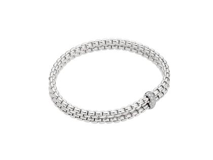 Fope Eka Flex'It   Armband zweireihig  Weißgold 1 Weißgold-Ronde mit Brillanten 0,10ct M flexibel – Armschmuck Armband aus 750 Weißgold.